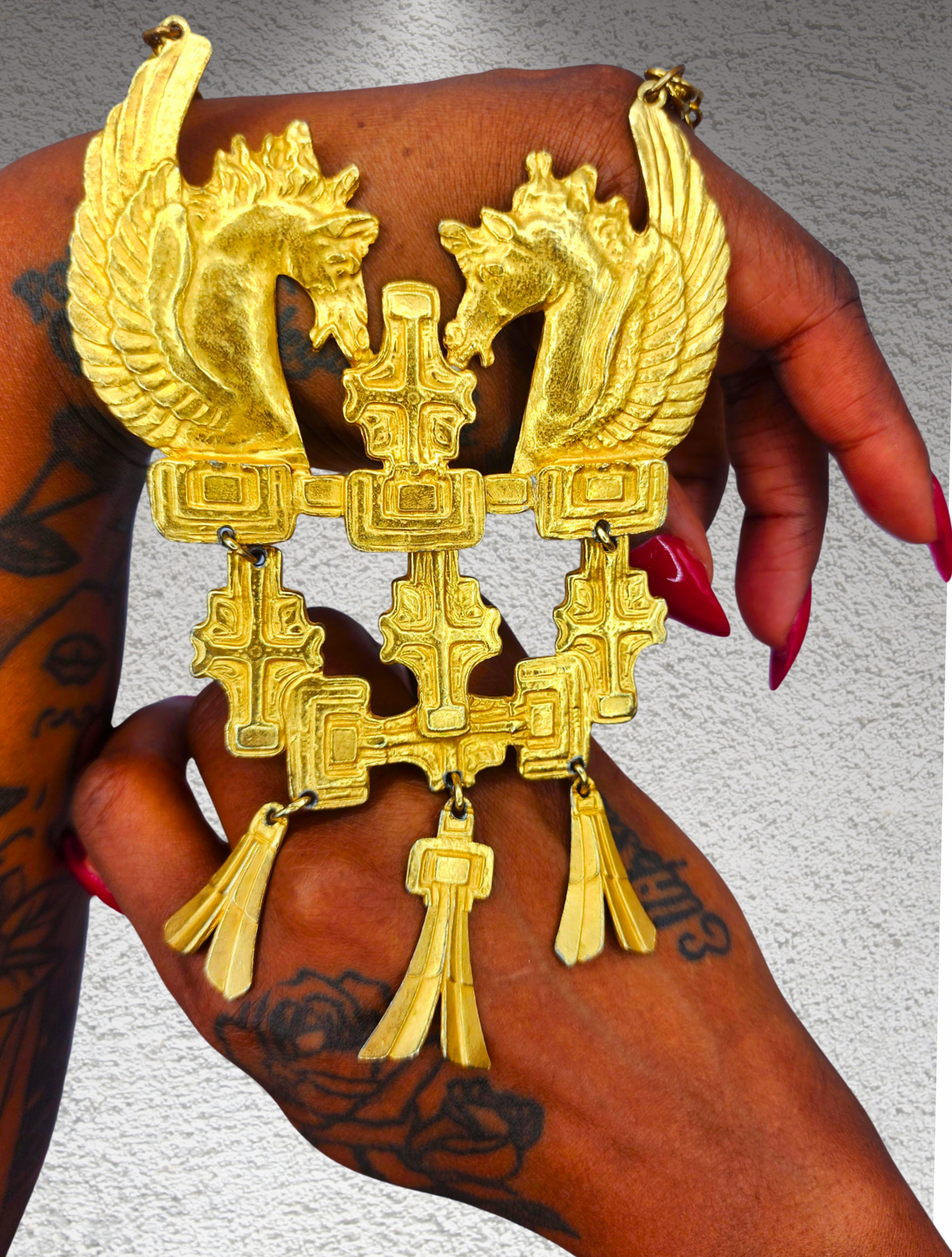 Vintage Pegasus Motif Statement Necklace with Oversized Pendant