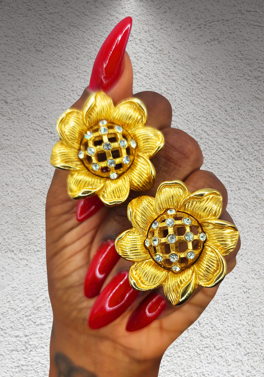 Vintage Rhinestone Flower Earrings